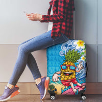 Hawaiian Funny Pineapple Surfing Luggage Cover Beach with Tribal Kakau and Plumeria