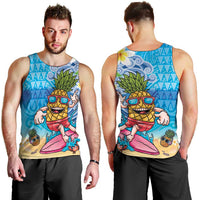 Hawaiian Funny Pineapple Surfing Men Tank Top Beach with Tribal Kakau and Plumeria