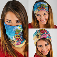 Hawaiian Funny Pineapple Surfing Neck Gaiter Beach with Tribal Kakau and Plumeria