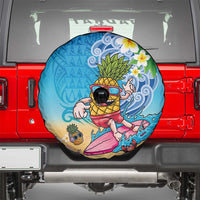 Hawaiian Funny Pineapple Surfing Spare Tire Cover Beach with Tribal Kakau and Plumeria