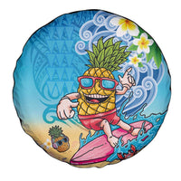Hawaiian Funny Pineapple Surfing Spare Tire Cover Beach with Tribal Kakau and Plumeria
