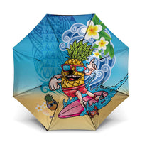 Hawaiian Funny Pineapple Surfing Umbrella Beach with Tribal Kakau and Plumeria LT03 One Size Folded 11.42 inch Opened Diameter 37.4 inch Multicolor - Polynesian Pride