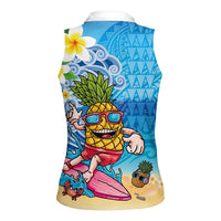 Hawaiian Funny Pineapple Surfing Women Sleeveless Polo Shirt Beach with Tribal Kakau and Plumeria