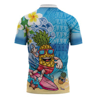 Hawaiian Funny Pineapple Surfing Zipper Polo Shirt Beach with Tribal Kakau and Plumeria
