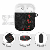 Hawaiian Taro Leaves and Ohia Lehua AirPods Case Polynesian Tribal Art Tropical Plants Motifs Grayscale
