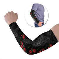 Hawaiian Taro Leaves and Ohia Lehua Arm Sleeves Polynesian Tribal Art Tropical Plants Motifs Grayscale
