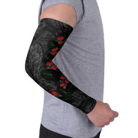 Hawaiian Taro Leaves and Ohia Lehua Arm Sleeves Polynesian Tribal Art Tropical Plants Motifs Grayscale