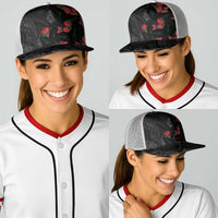 Hawaiian Taro Leaves and Ohia Lehua Baseball Net Cap Polynesian Tribal Art Tropical Plants Motifs Grayscale