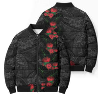 Hawaiian Taro Leaves and Ohia Lehua Bomber Puffer Jacket Polynesian Tribal Art Tropical Plants Motifs Grayscale