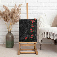 Hawaiian Taro Leaves and Ohia Lehua Canvas Wall Art Polynesian Tribal Art Tropical Plants Motifs Grayscale