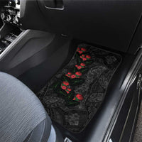 Hawaiian Taro Leaves and Ohia Lehua Car Mats Polynesian Tribal Art Tropical Plants Motifs Grayscale