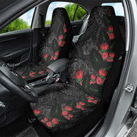 Hawaiian Taro Leaves and Ohia Lehua Car Seat Cover Polynesian Tribal Art Tropical Plants Motifs Grayscale