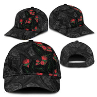 Hawaiian Taro Leaves and Ohia Lehua Classic Cap Polynesian Tribal Art Tropical Plants Motifs Grayscale