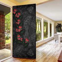 Hawaiian Taro Leaves and Ohia Lehua Door Cover Polynesian Tribal Art Tropical Plants Motifs Grayscale
