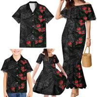 Hawaiian Taro Leaves and Ohia Lehua Family Matching Mermaid Dress and Hawaiian Shirt Polynesian Tribal Art Tropical Plants Motifs Grayscale LT03 - Polynesian Pride