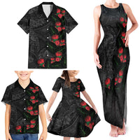 Hawaiian Taro Leaves and Ohia Lehua Family Matching Tank Maxi Dress and Hawaiian Shirt Polynesian Tribal Art Tropical Plants Motifs Grayscale LT03 - Polynesian Pride