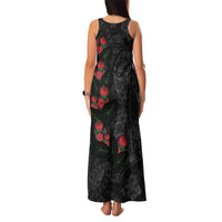Hawaiian Taro Leaves and Ohia Lehua Family Matching Tank Maxi Dress and Hawaiian Shirt Polynesian Tribal Art Tropical Plants Motifs Grayscale LT03 - Polynesian Pride