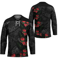 Hawaiian Taro Leaves and Ohia Lehua Hockey Jersey Polynesian Tribal Art Tropical Plants Motifs Grayscale