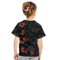 Hawaiian Taro Leaves and Ohia Lehua Kid T Shirt Polynesian Tribal Art Tropical Plants Motifs Grayscale