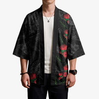 Hawaiian Taro Leaves and Ohia Lehua Kimono Polynesian Tribal Art Tropical Plants Motifs Grayscale
