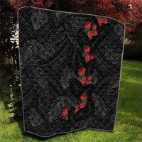 Hawaiian Taro Leaves and Ohia Lehua Quilt Polynesian Tribal Art Tropical Plants Motifs Grayscale