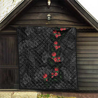 Hawaiian Taro Leaves and Ohia Lehua Quilt Polynesian Tribal Art Tropical Plants Motifs Grayscale