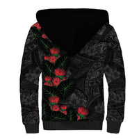 Hawaiian Taro Leaves and Ohia Lehua Sherpa Hoodie Polynesian Tribal Art Tropical Plants Motifs Grayscale