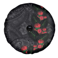 Hawaiian Taro Leaves and Ohia Lehua Spare Tire Cover Polynesian Tribal Art Tropical Plants Motifs Grayscale