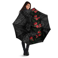 Hawaiian Taro Leaves and Ohia Lehua Umbrella Polynesian Tribal Art Tropical Plants Motifs Grayscale