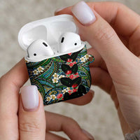 Hawaiian Taro Leaves and Ohia Lehua AirPods Case Polynesian Tribal Art Tropical Plants Motifs Colorful