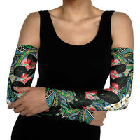 Hawaiian Taro Leaves and Ohia Lehua Arm Sleeves Polynesian Tribal Art Tropical Plants Motifs Colorful