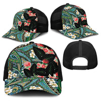Hawaiian Taro Leaves and Ohia Lehua Baseball Net Cap Polynesian Tribal Art Tropical Plants Motifs Colorful
