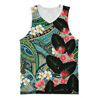 Hawaiian Taro Leaves and Ohia Lehua Basketball Jersey Polynesian Tribal Art Tropical Plants Motifs Colorful