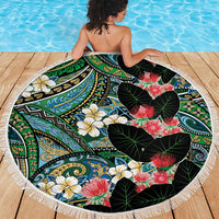Hawaiian Taro Leaves and Ohia Lehua Beach Blanket Polynesian Tribal Art Tropical Plants Motifs Colorful