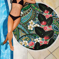 Hawaiian Taro Leaves and Ohia Lehua Beach Blanket Polynesian Tribal Art Tropical Plants Motifs Colorful