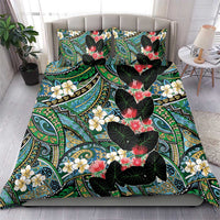 Hawaiian Taro Leaves and Ohia Lehua Bedding Set Polynesian Tribal Art Tropical Plants Motifs Colorful