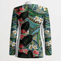 Hawaiian Taro Leaves and Ohia Lehua Blazer Polynesian Tribal Art Tropical Plants Motifs Colorful