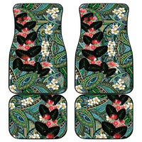 Hawaiian Taro Leaves and Ohia Lehua Car Mats Polynesian Tribal Art Tropical Plants Motifs Colorful