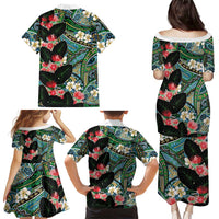 Hawaiian Taro Leaves and Ohia Lehua Family Matching Puletasi and Hawaiian Shirt Polynesian Tribal Art Tropical Plants Motifs Colorful