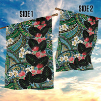 Hawaiian Taro Leaves and Ohia Lehua Garden Flag Polynesian Tribal Art Tropical Plants Motifs Colorful