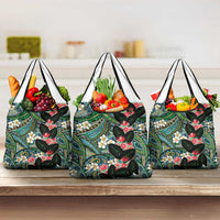 Hawaiian Taro Leaves and Ohia Lehua Grocery Bag Polynesian Tribal Art Tropical Plants Motifs Colorful
