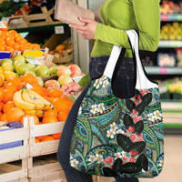 Hawaiian Taro Leaves and Ohia Lehua Grocery Bag Polynesian Tribal Art Tropical Plants Motifs Colorful