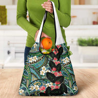 Hawaiian Taro Leaves and Ohia Lehua Grocery Bag Polynesian Tribal Art Tropical Plants Motifs Colorful