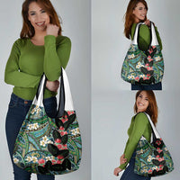 Hawaiian Taro Leaves and Ohia Lehua Grocery Bag Polynesian Tribal Art Tropical Plants Motifs Colorful