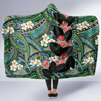 Hawaiian Taro Leaves and Ohia Lehua Hooded Blanket Polynesian Tribal Art Tropical Plants Motifs Colorful