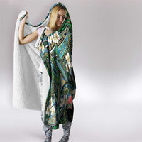 Hawaiian Taro Leaves and Ohia Lehua Hooded Blanket Polynesian Tribal Art Tropical Plants Motifs Colorful