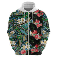 Hawaiian Taro Leaves and Ohia Lehua Hoodie Polynesian Tribal Art Tropical Plants Motifs Colorful