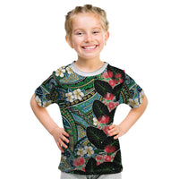 Hawaiian Taro Leaves and Ohia Lehua Kid T Shirt Polynesian Tribal Art Tropical Plants Motifs Colorful