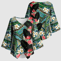 Hawaiian Taro Leaves and Ohia Lehua Kimono Sleeve Blouse Polynesian Tribal Art Tropical Plants Motifs Colorful
