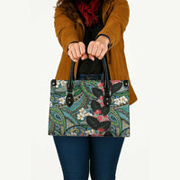 Hawaiian Taro Leaves and Ohia Lehua Leather Bag Polynesian Tribal Art Tropical Plants Motifs Colorful
